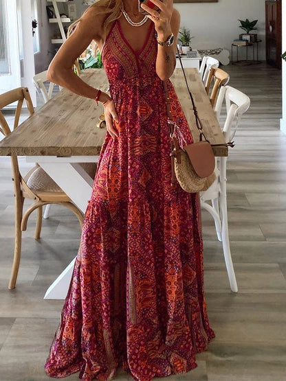 Women's Dresses Bohemian Print Sling Sleeveless Dress - Maxi Dresses - Instastyled | Online Fashion Free Shipping Clothing, Dresses, Tops, Shoes - 27/05/2022 - Color_Green - Color_Pink