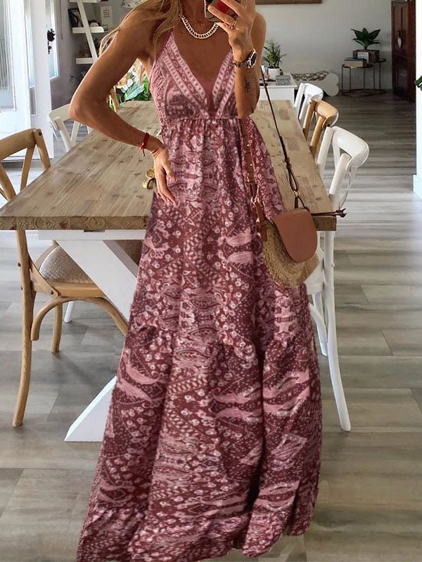 Women's Dresses Bohemian Print Sling Sleeveless Dress - Maxi Dresses - Instastyled | Online Fashion Free Shipping Clothing, Dresses, Tops, Shoes - 27/05/2022 - Color_Green - Color_Pink