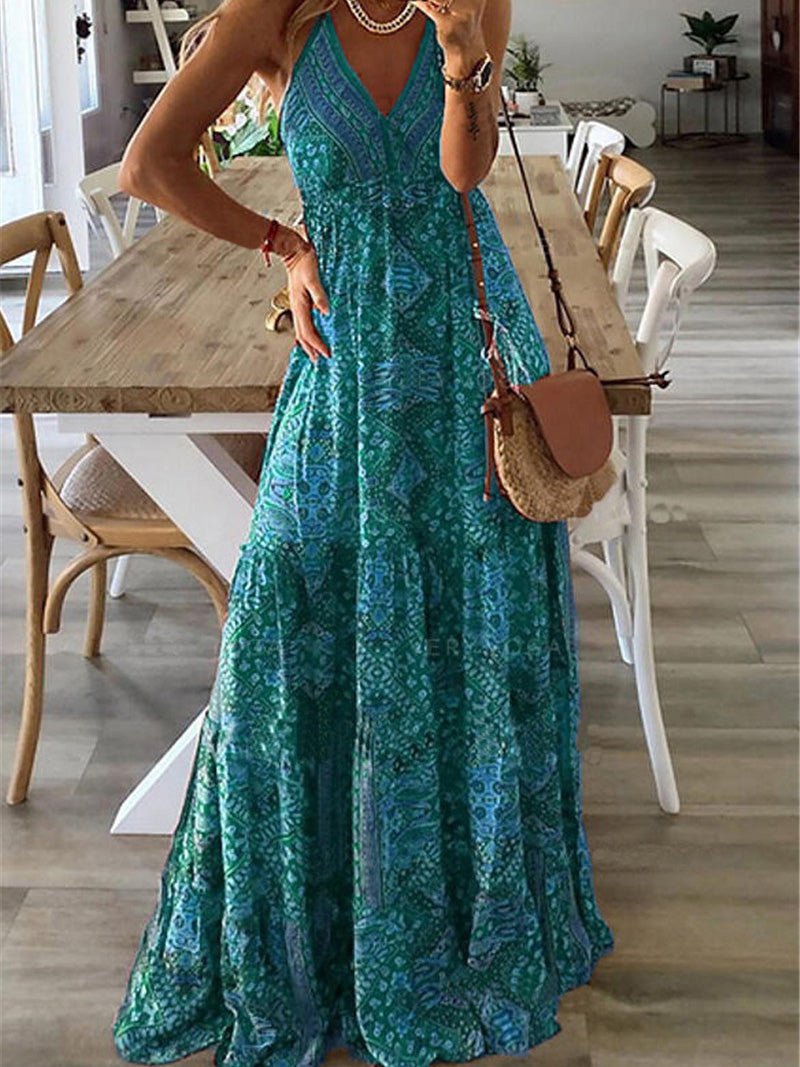 Women's Dresses Bohemian Print Sling Sleeveless Dress - Maxi Dresses - Instastyled | Online Fashion Free Shipping Clothing, Dresses, Tops, Shoes - 27/05/2022 - Color_Green - Color_Pink