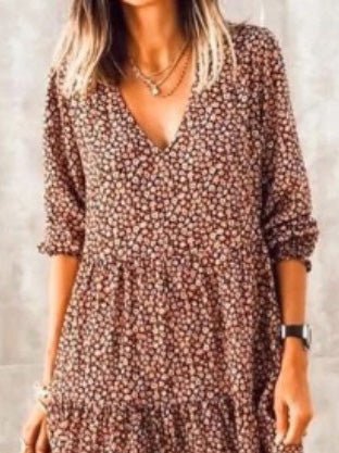 Women's Dresses Bohemian Print V-Neck Long Sleeve Dress - Maxi Dresses - Instastyled | Online Fashion Free Shipping Clothing, Dresses, Tops, Shoes - 22/02/2022 - Color_Brown - DRE2202223595