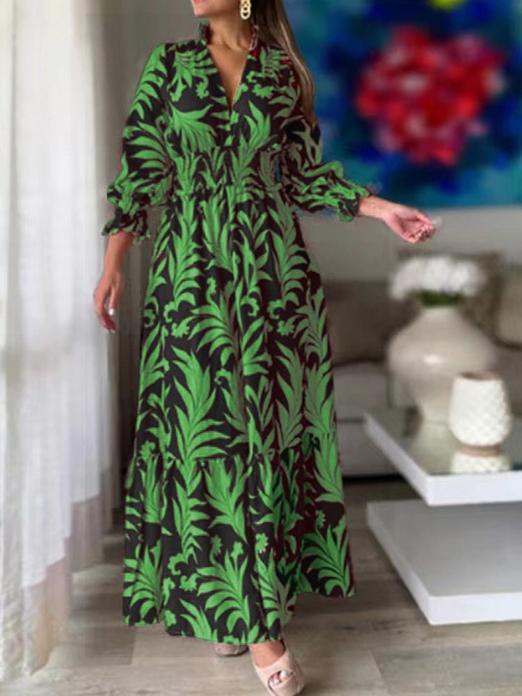Women's Dresses Boho Print Elastic Waist Long Sleeve Dress - Maxi Dresses - Instastyled | Online Fashion Free Shipping Clothing, Dresses, Tops, Shoes - 10/08/2022 - 30-40 - color-black