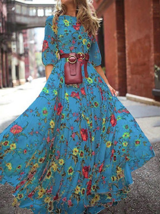 Women's Dresses Boho Print Mid-Sleeve Maxi Dress - Maxi Dresses - Instastyled | Online Fashion Free Shipping Clothing, Dresses, Tops, Shoes - 22/01/2022 - 30-40 - color-blue