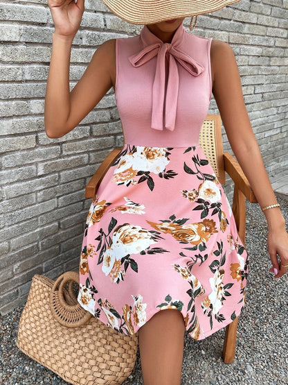 Women's Dresses Bow Tie Print Sleeveless Dress - Mini Dresses - Instastyled | Online Fashion Free Shipping Clothing, Dresses, Tops, Shoes - 09/05/2022 - Color_Black - Color_Blue