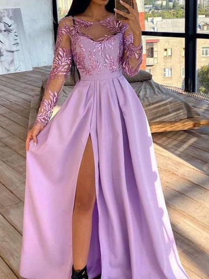 Women's Dresses Bronzed Sequin Long Sleeve Slit Dress - Maxi Dresses - Instastyled | Online Fashion Free Shipping Clothing, Dresses, Tops, Shoes - 10/06/2022 - Color_Apricot - Color_Purple