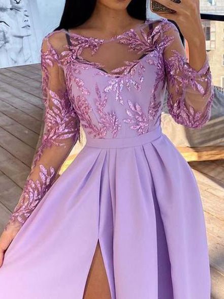 Women's Dresses Bronzed Sequin Long Sleeve Slit Dress - Maxi Dresses - Instastyled | Online Fashion Free Shipping Clothing, Dresses, Tops, Shoes - 10/06/2022 - Color_Apricot - Color_Purple