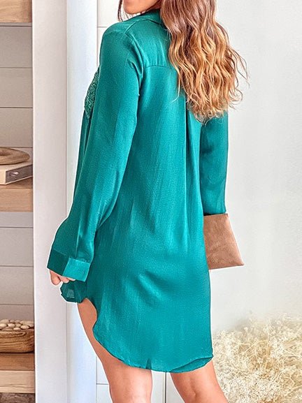 Mini Dresses - Women's Dresses Button Sequin Panel Long Sleeve Shirt Dress - MsDressly