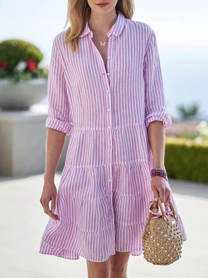 Women's Dresses Button Stripe Long Sleeve Dress - Mini Dresses - Instastyled | Online Fashion Free Shipping Clothing, Dresses, Tops, Shoes - 26/08/2022 - 30-40 - casual-dresses