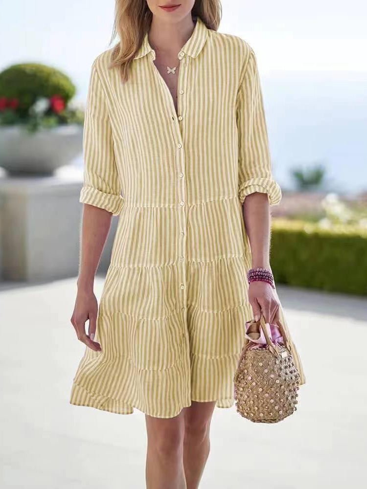 Women's Dresses Button Stripe Long Sleeve Dress - Mini Dresses - Instastyled | Online Fashion Free Shipping Clothing, Dresses, Tops, Shoes - 26/08/2022 - 30-40 - casual-dresses