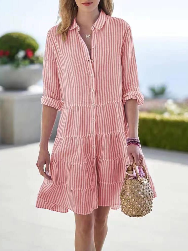 Women's Dresses Button Stripe Long Sleeve Dress - Mini Dresses - Instastyled | Online Fashion Free Shipping Clothing, Dresses, Tops, Shoes - 26/08/2022 - 30-40 - casual-dresses