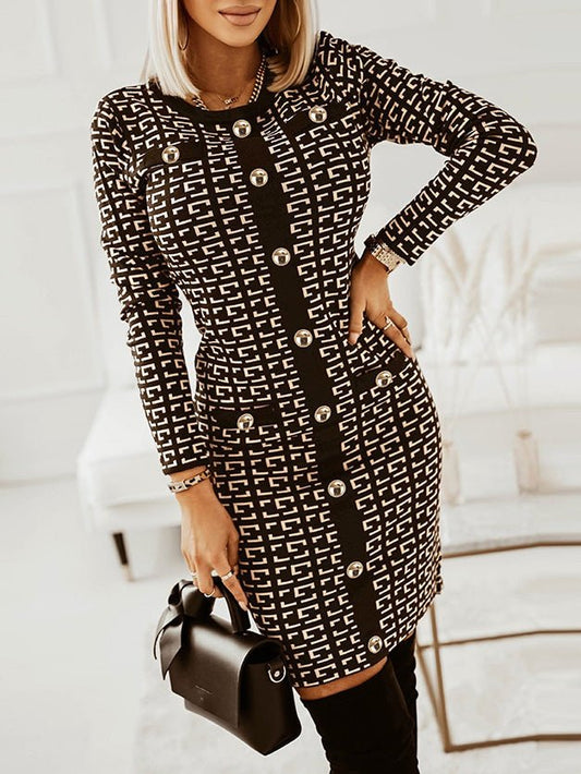 Women's Dresses Buttoned Long Sleeve Slim Fit Knit Dress - Midi Dresses - Instastyled | Online Fashion Free Shipping Clothing, Dresses, Tops, Shoes - 25/08/2022 - Casual Dresses - Color_Apricot