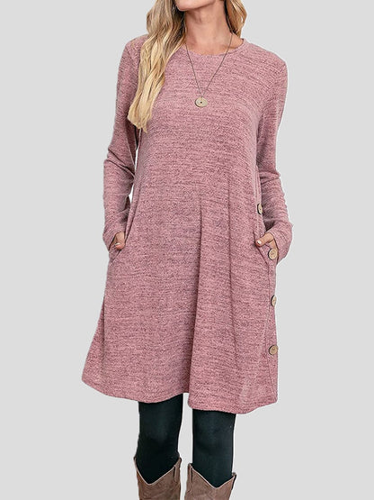 Women's Dresses Buttoned Round Neck Long Sleeve Dress - Midi Dresses - Instastyled | Online Fashion Free Shipping Clothing, Dresses, Tops, Shoes - 21/12/2021 - 30-40 - Casual Dresses
