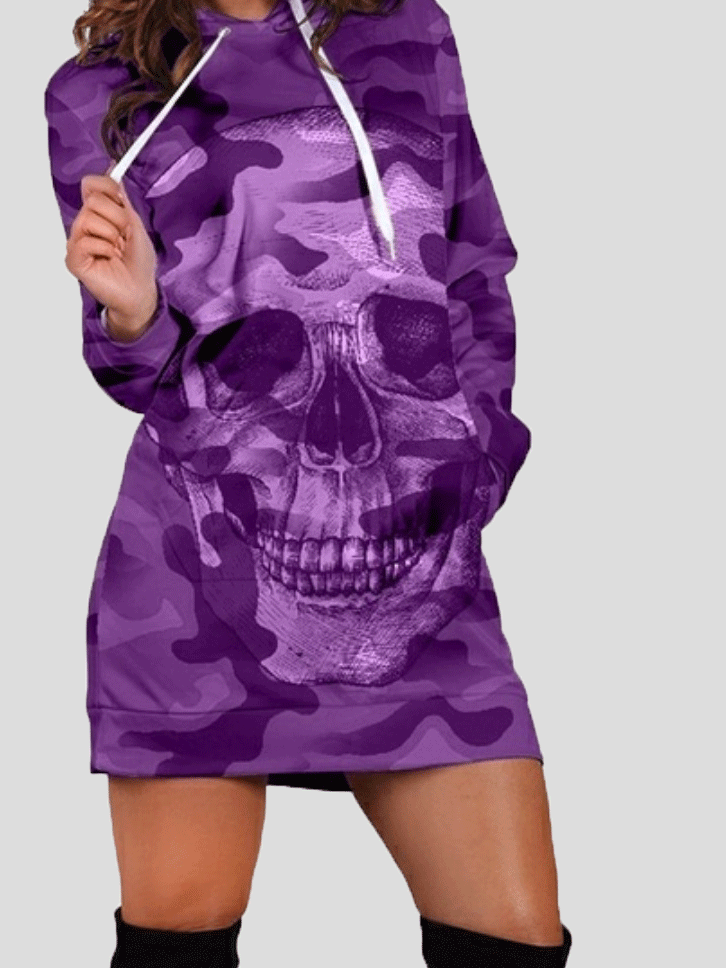 Women's Dresses Camouflage Skull Pocket Long Sleeve Hooded Dress - Mini Dresses - INS | Online Fashion Free Shipping Clothing, Dresses, Tops, Shoes - 20-30 - 23/10/2021 - color-army_green