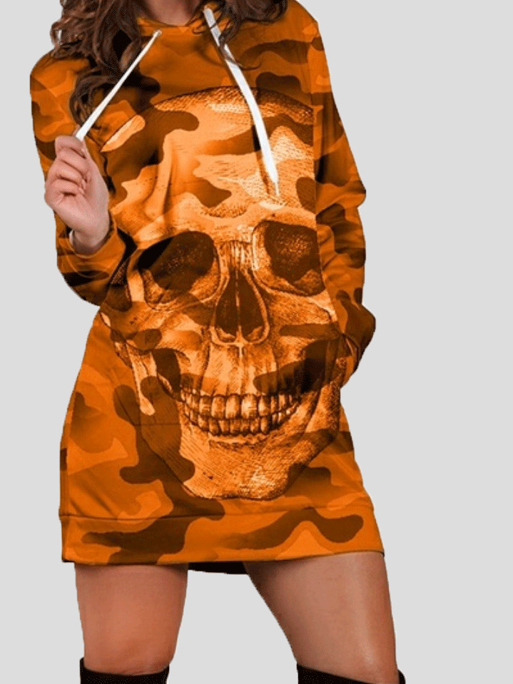 Women's Dresses Camouflage Skull Pocket Long Sleeve Hooded Dress - Mini Dresses - INS | Online Fashion Free Shipping Clothing, Dresses, Tops, Shoes - 20-30 - 23/10/2021 - color-army_green