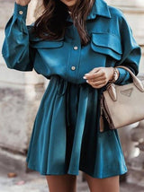 Women's Dresses Casual Belted Long Sleeve Shirt Dress - Mini Dresses - Instastyled | Online Fashion Free Shipping Clothing, Dresses, Tops, Shoes - 05/01/2022 - 40-50 - color-apricot