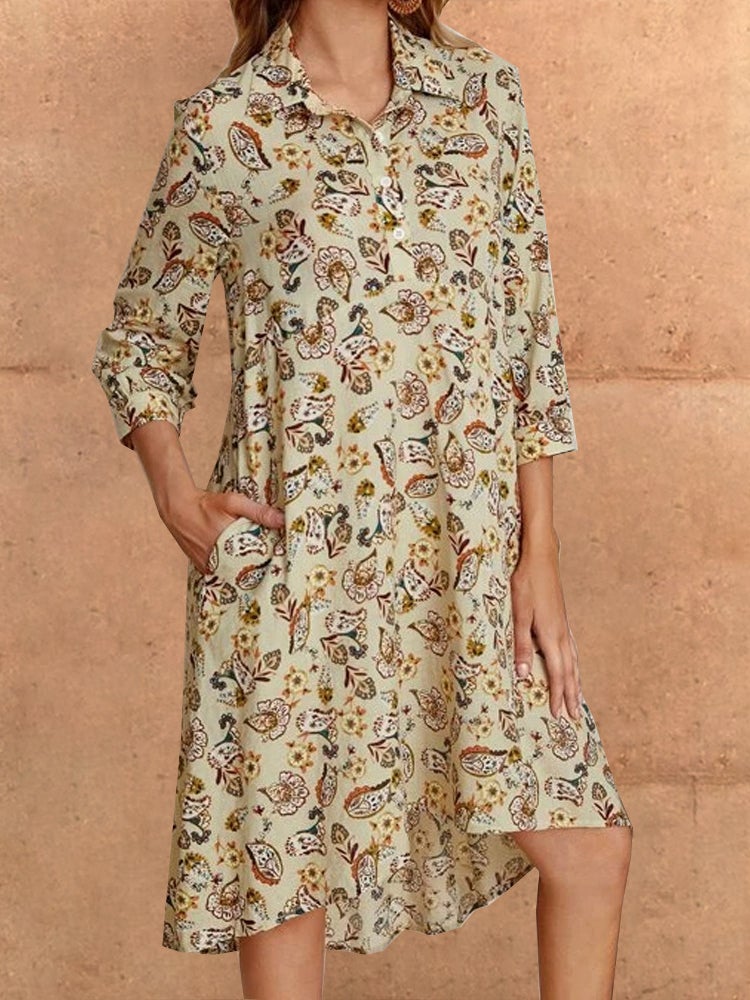 Women's Dresses Casual Floral Pocket Long Sleeve Dress - Midi Dresses - Instastyled | Online Fashion Free Shipping Clothing, Dresses, Tops, Shoes - 25/12/2021 - 30-40 - color-yellow