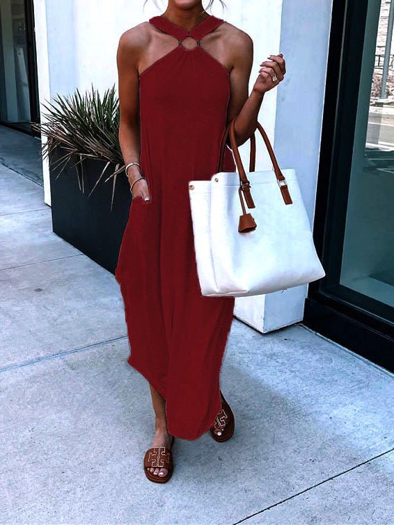 Women's Dresses Casual Halterneck Off-Shoulder Pocket Dress - Maxi Dresses - Instastyled | Online Fashion Free Shipping Clothing, Dresses, Tops, Shoes - 27/05/2022 - Casual Dresses - Color_Black