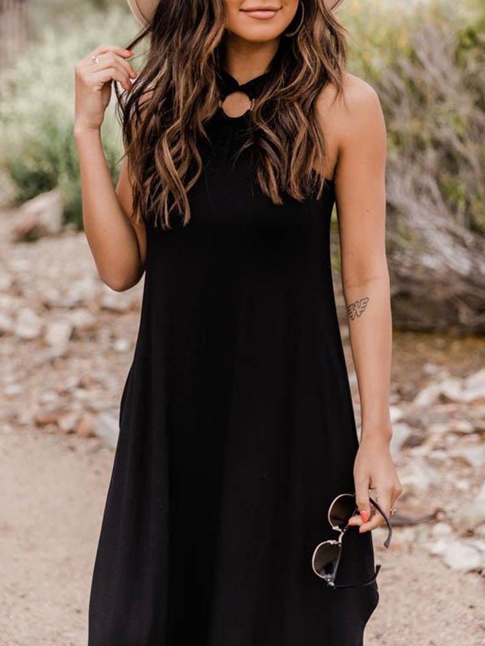 Women's Dresses Casual Halterneck Off-Shoulder Pocket Dress - Maxi Dresses - Instastyled | Online Fashion Free Shipping Clothing, Dresses, Tops, Shoes - 27/05/2022 - Casual Dresses - Color_Black