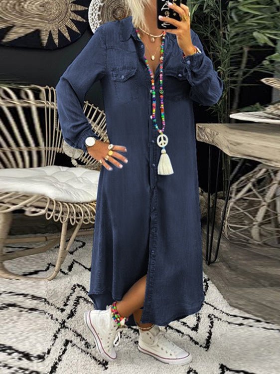 Women's Dresses Casual Lapel Button Denim Shirt Dress - Maxi Dresses - Instastyled | Online Fashion Free Shipping Clothing, Dresses, Tops, Shoes - 16/08/2022 - 40-50 - casual-dresses