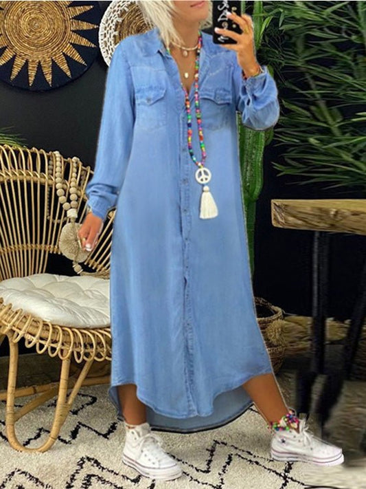 Women's Dresses Casual Lapel Button Denim Shirt Dress - Maxi Dresses - Instastyled | Online Fashion Free Shipping Clothing, Dresses, Tops, Shoes - 16/08/2022 - 40-50 - casual-dresses