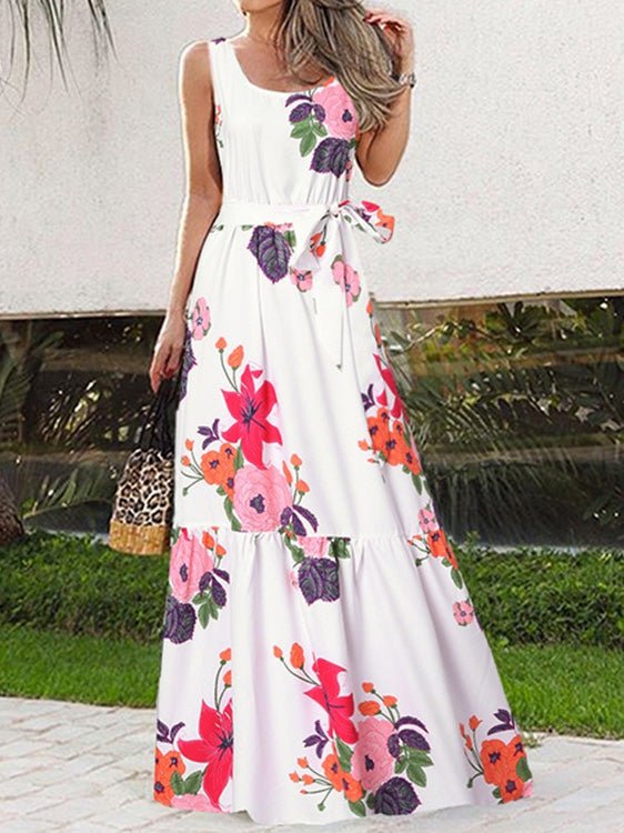 Women's Dresses Casual Print Belt Sleeveless Dress - Maxi Dresses - Instastyled | Online Fashion Free Shipping Clothing, Dresses, Tops, Shoes - 10/05/2022 - Color_Black - Color_Red