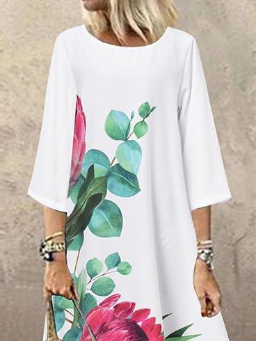 Women's Dresses Casual Print Crew Neck Mid Sleeve Dress - Maxi Dresses - Instastyled | Online Fashion Free Shipping Clothing, Dresses, Tops, Shoes - 24/05/2022 - 30-40 - Casual Dresses