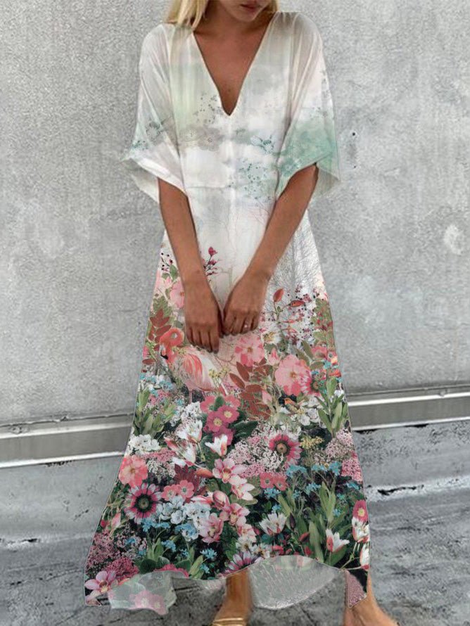 Women's Dresses Casual Printed V-Neck Mid-Sleeve Dress - Maxi Dresses - Instastyled | Online Fashion Free Shipping Clothing, Dresses, Tops, Shoes - 14/06/2022 - 30-40 - Casual Dresses