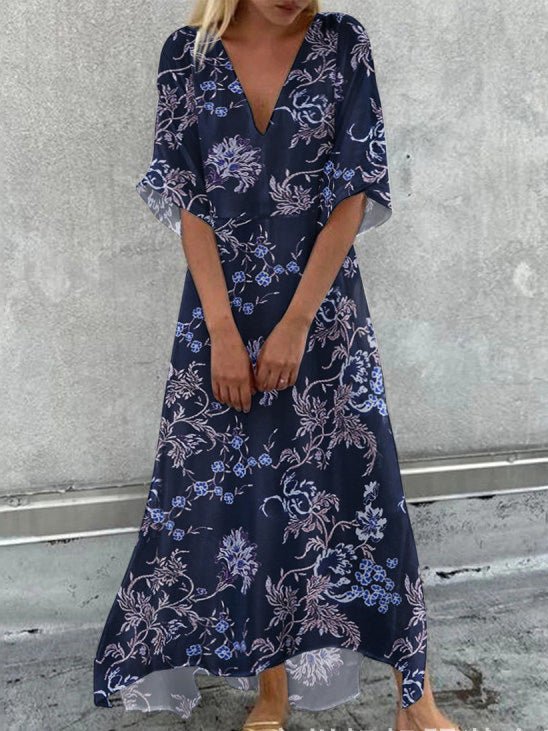 Women's Dresses Casual Printed V-Neck Mid-Sleeve Dress - Maxi Dresses - Instastyled | Online Fashion Free Shipping Clothing, Dresses, Tops, Shoes - 14/06/2022 - 30-40 - Casual Dresses