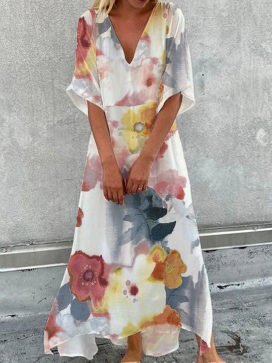 Women's Dresses Casual Printed V-Neck Mid-Sleeve Dress - Maxi Dresses - Instastyled | Online Fashion Free Shipping Clothing, Dresses, Tops, Shoes - 14/06/2022 - 30-40 - Casual Dresses