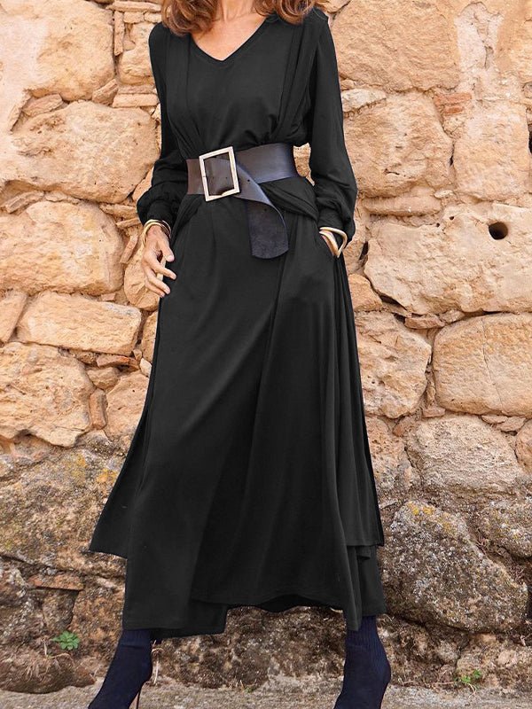 Women's Dresses Casual Solid Belted Long Sleeve Dress - Maxi Dresses - Instastyled | Online Fashion Free Shipping Clothing, Dresses, Tops, Shoes - 27/10/2022 - casual-dresses - color-black