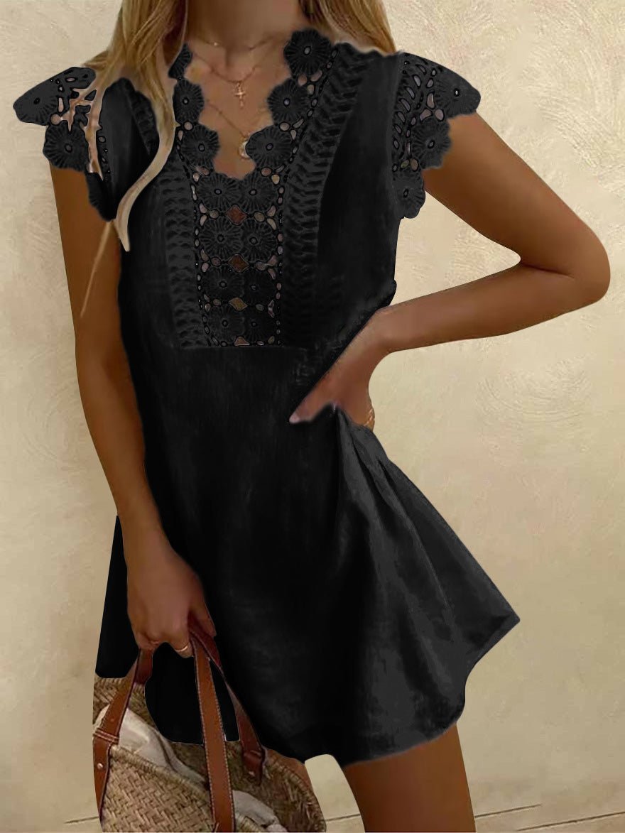Women's Dresses Casual Solid Lace Short Sleeve Dress - Mini Dresses - Instastyled | Online Fashion Free Shipping Clothing, Dresses, Tops, Shoes - 18/04/2022 - 20-30 - Casual Dresses