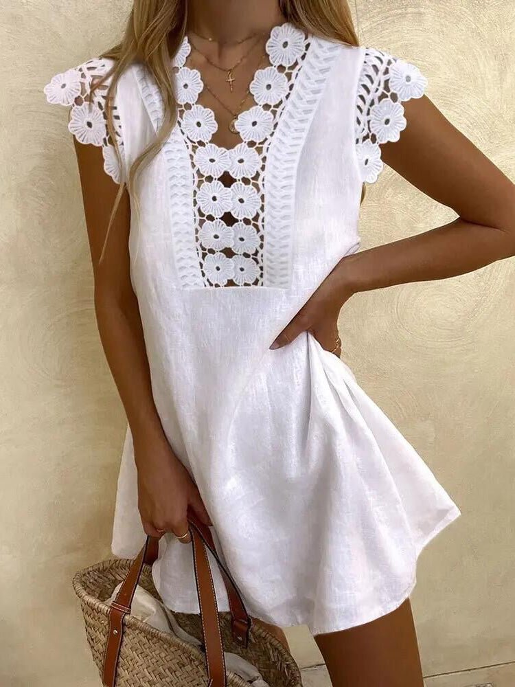 Women's Dresses Casual Solid Lace Short Sleeve Dress - Mini Dresses - Instastyled | Online Fashion Free Shipping Clothing, Dresses, Tops, Shoes - 18/04/2022 - 20-30 - Casual Dresses