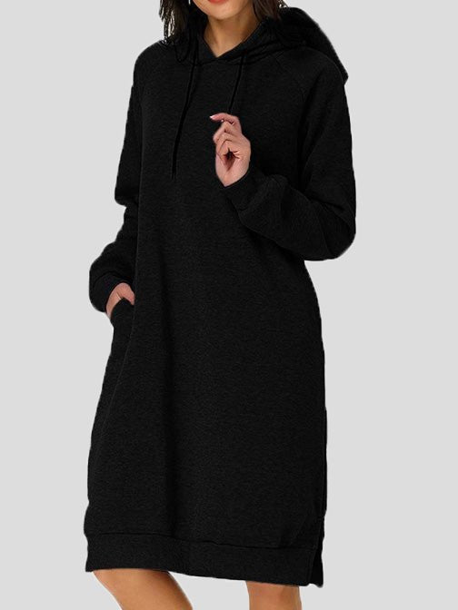 Women's Dresses Casual Solid Pocket Hooded Dress - Midi Dresses - Instastyled | Online Fashion Free Shipping Clothing, Dresses, Tops, Shoes - 22/09/2022 - Casual Dresses - Color_Black