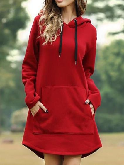 Women's Dresses Casual Solid Pocket Long Sleeve Hooded Dress - Midi Dresses - INS | Online Fashion Free Shipping Clothing, Dresses, Tops, Shoes - 10-20 - 11/11/2021 - color-black