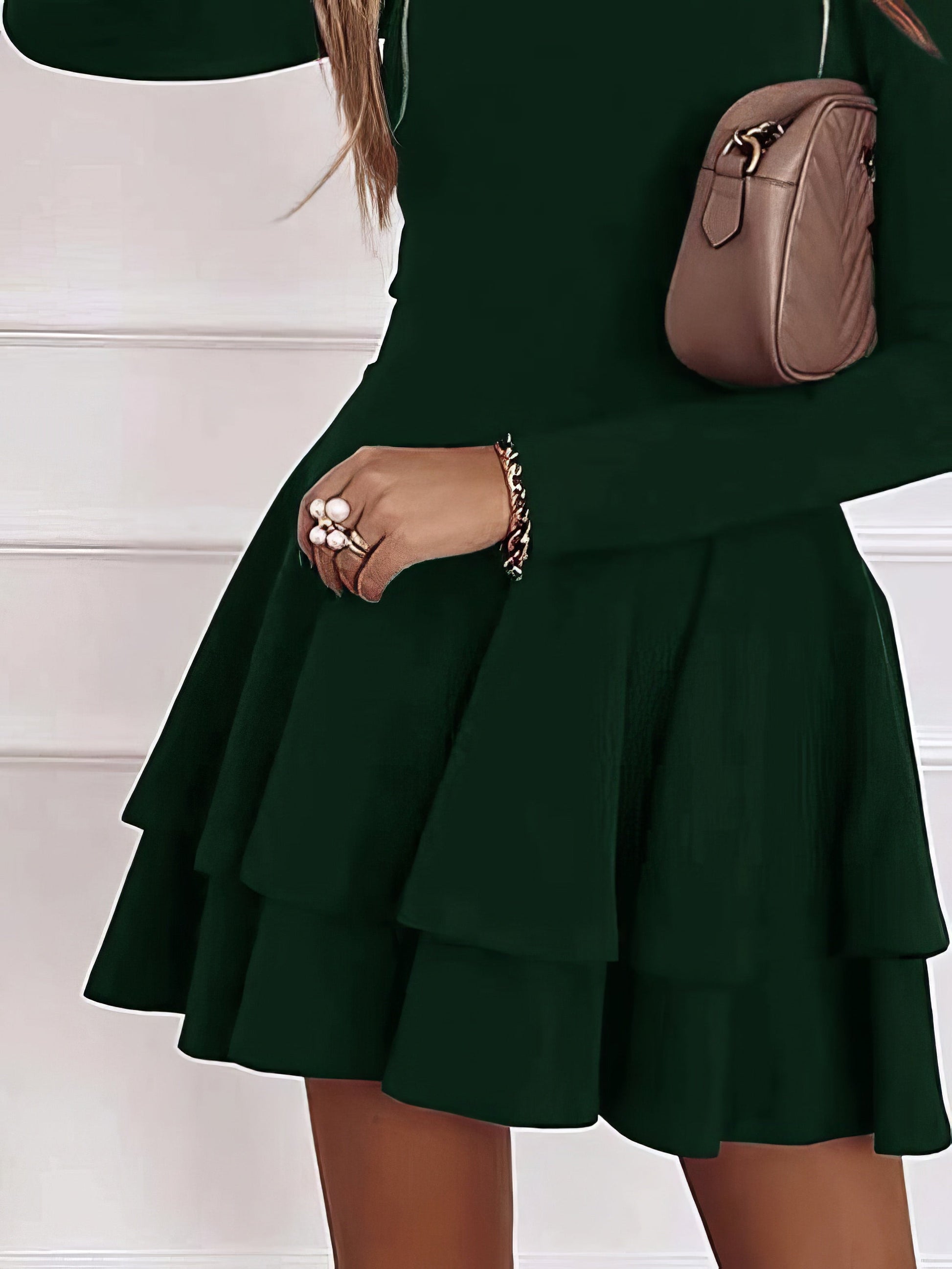 Mini Dresses - Casual V-Neck Long Sleeve Commuter Dress - MsDressly