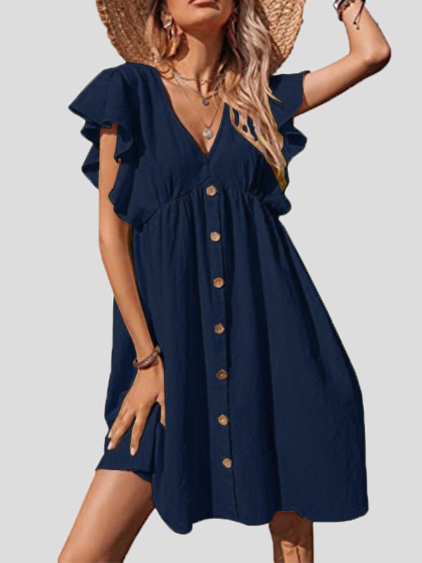 Women's Dresses Casual V-Neck Ruffle Sleeve Button Dress - Mini Dresses - Instastyled | Online Fashion Free Shipping Clothing, Dresses, Tops, Shoes - 17/05/2022 - 30-40 - Casual Dresses