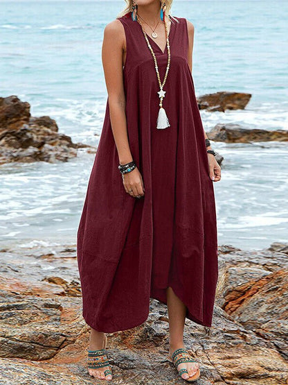 Women's Dresses Casual V-Neck Sleeveless Pocket Dress - Maxi Dresses - Instastyled | Online Fashion Free Shipping Clothing, Dresses, Tops, Shoes - 24/05/2022 - 30-40 - Casual Dresses