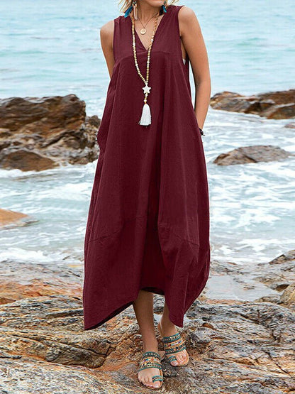 Women's Dresses Casual V-Neck Sleeveless Pocket Dress - Maxi Dresses - Instastyled | Online Fashion Free Shipping Clothing, Dresses, Tops, Shoes - 24/05/2022 - 30-40 - Casual Dresses