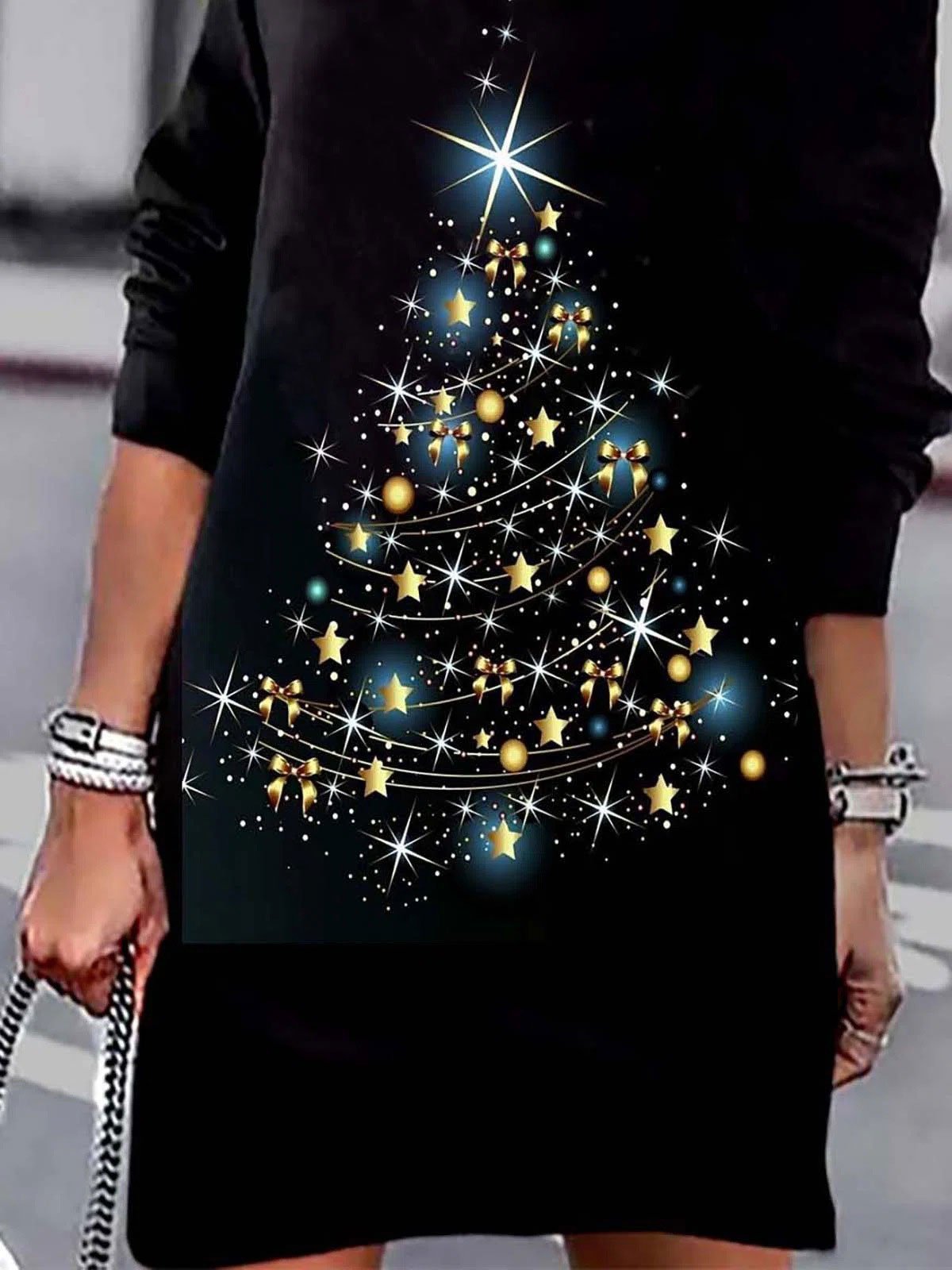 Women's Dresses Christmas Tree Print V-Neck Long Sleeve Casual Dress - Mini Dresses - INS | Online Fashion Free Shipping Clothing, Dresses, Tops, Shoes - 08/11/2021 - 20-30 - Casual Dresses