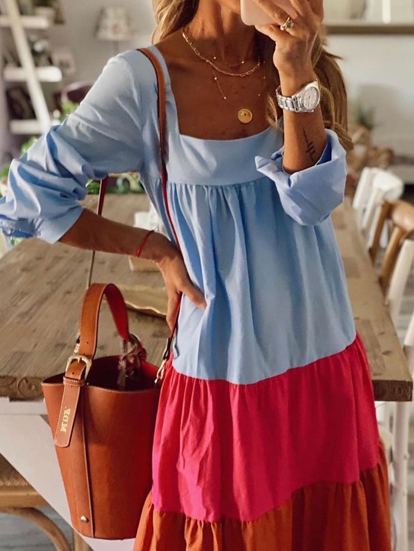 Women's Dresses Colorblock Long Sleeve Casual Maxi Dress - Maxi Dresses - INS | Online Fashion Free Shipping Clothing, Dresses, Tops, Shoes - 10/08/2021 - 20-30 - Category_Maxi Dresses