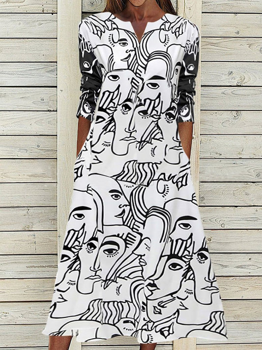 Women's Dresses Commuter Abstract Print Long Sleeve Dress - Midi Dresses - INS | Online Fashion Free Shipping Clothing, Dresses, Tops, Shoes - 06/09/2021 - 20-30 - Category_Midi Dresses