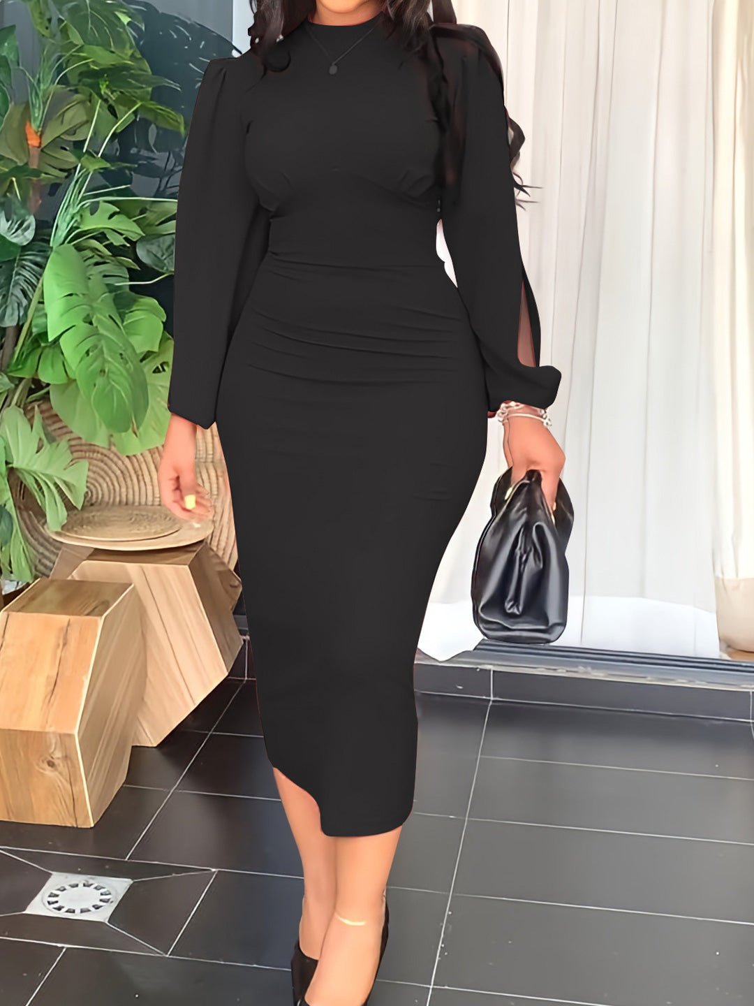 Women's Dresses Crew Neck Hollow Long Sleeve Slim Fit Dress - Maxi Dresses - Instastyled | Online Fashion Free Shipping Clothing, Dresses, Tops, Shoes - 12/08/2022 - Bodycon Dresses - Color_Black