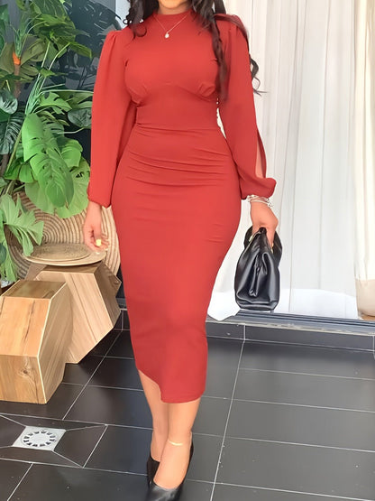 Women's Dresses Crew Neck Hollow Long Sleeve Slim Fit Dress - Maxi Dresses - Instastyled | Online Fashion Free Shipping Clothing, Dresses, Tops, Shoes - 12/08/2022 - Bodycon Dresses - Color_Black