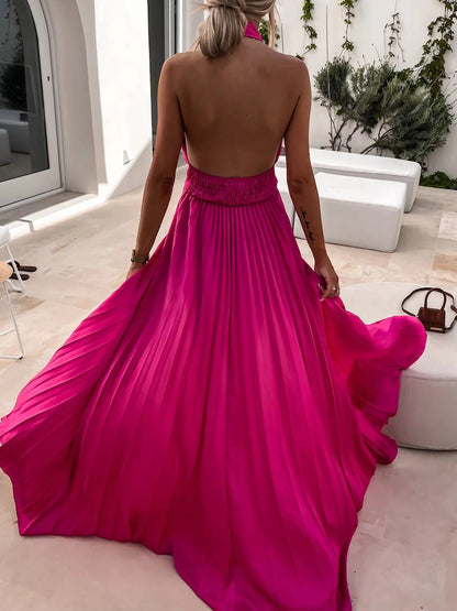 Women's Dresses Cross Halterneck Pleated Sleeveless Slit Dress - Maxi Dresses - Instastyled | Online Fashion Free Shipping Clothing, Dresses, Tops, Shoes - 23/05/2022 - 30-40 - color-black