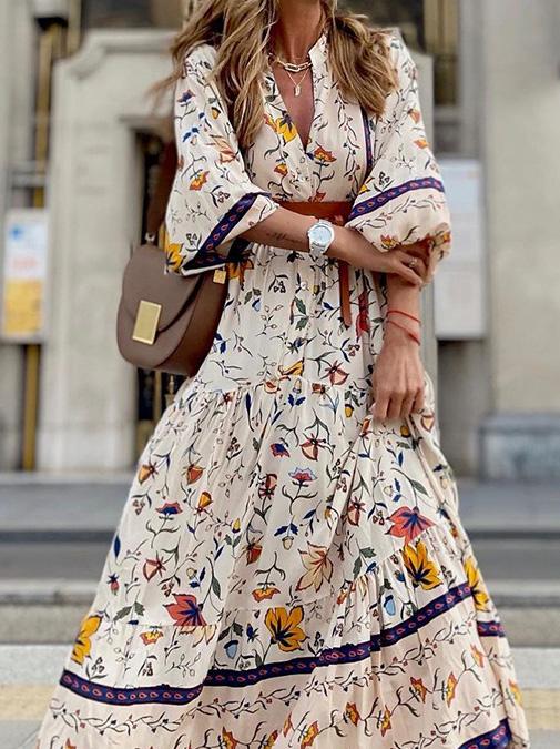 Women's Dresses Deep V-Neck Bohemian Print Maxi Dress - Maxi Dresses - INS | Online Fashion Free Shipping Clothing, Dresses, Tops, Shoes - 10/09/2021 - 30-40 - Category_Maxi Dresses