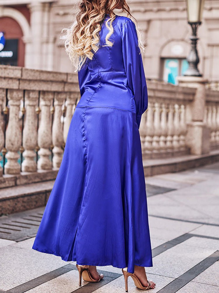 Women's Dresses Deep V Neck Long Sleeve Slit Dress - Maxi Dresses - Instastyled | Online Fashion Free Shipping Clothing, Dresses, Tops, Shoes - 16/03/2022 - color-blue - color-dark_blue