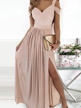 Women's Dresses Deep V Neck Off Shoulder Slit Dress - Maxi Dresses - Instastyled | Online Fashion Free Shipping Clothing, Dresses, Tops, Shoes - 22/01/2022 - color-pink - Color_Pink