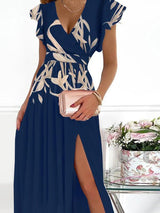 Women's Dresses Deep V Neck Printed Slit Dress - Maxi Dresses - Instastyled | Online Fashion Free Shipping Clothing, Dresses, Tops, Shoes - 14/01/2022 - 40-50 - color-blue
