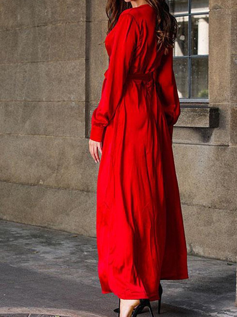 Women's Dresses Deep V-Neck Slit Long Sleeve Dress - Maxi Dresses - INS | Online Fashion Free Shipping Clothing, Dresses, Tops, Shoes - 25/08/2021 - 40-50 - Category_Maxi Dresses