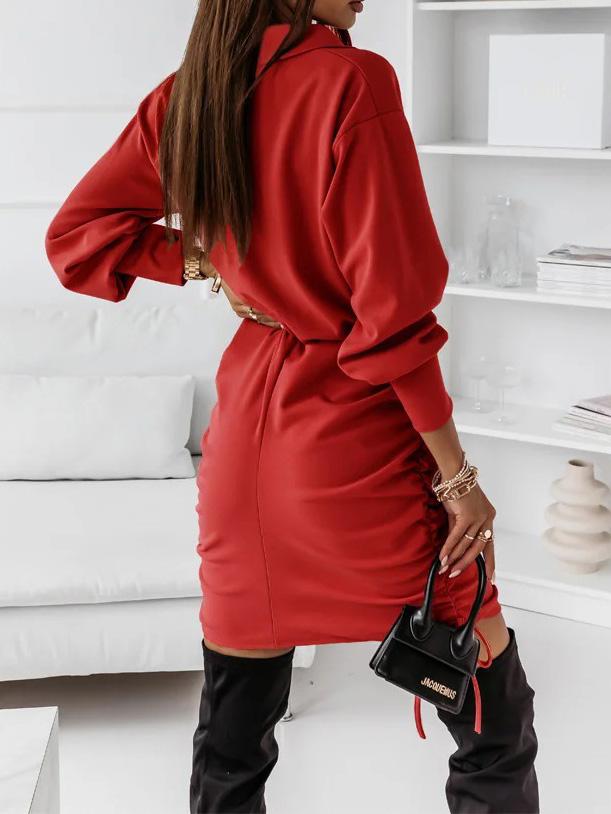 Women's Dresses Drawstring Button Long Sleeve Shirt Dress - Mini Dresses - INS | Online Fashion Free Shipping Clothing, Dresses, Tops, Shoes - 02/09/2021 - 20-30 - Category_Mini Dresses