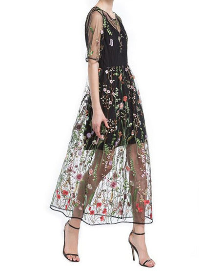 Women's Dresses Embroidered Lace Two Piece Midi Dress - Midi Dresses - Instastyled | Online Fashion Free Shipping Clothing, Dresses, Tops, Shoes - 1/12/2022 - Color_Apricot - Color_Black